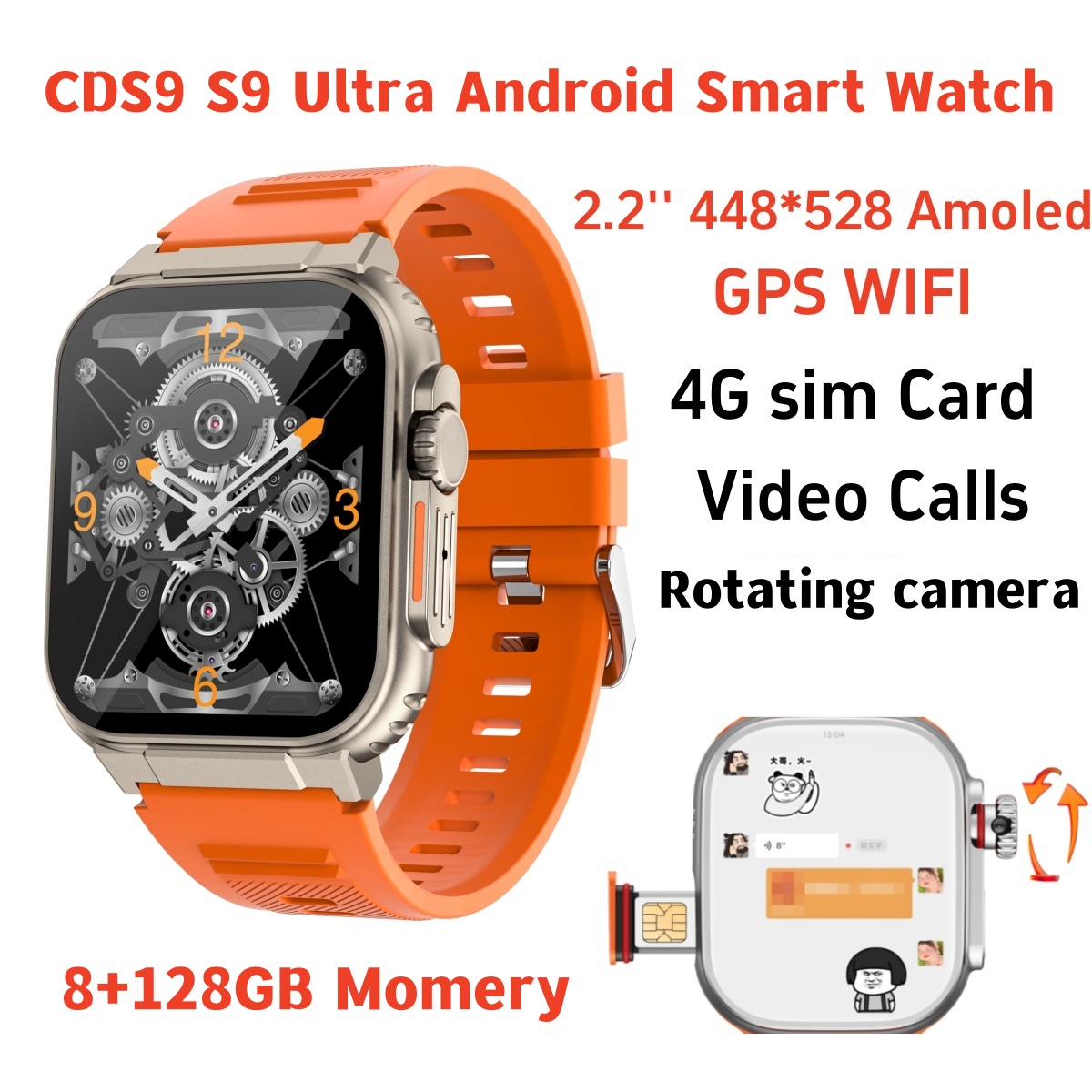 Fall Detection Watch - オリジナルS10スマートウォッチ 4G/5Gネットワーク SIMカード対応 Androidシステム 180 °