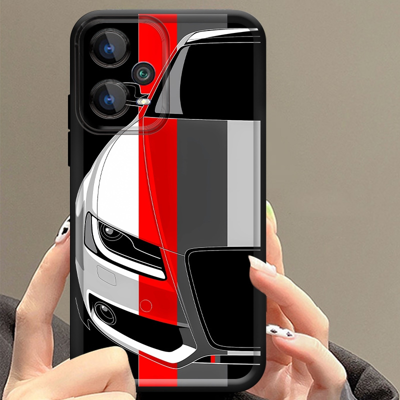 Xiaomi Redmi Note 14 - Redmi Note 15、14、13、12、11 PRO 5G、4G対応。赤と白の車柄が描かれた、柔らかい素材のスマートフォンケース。保護カバーとしても使用可能。