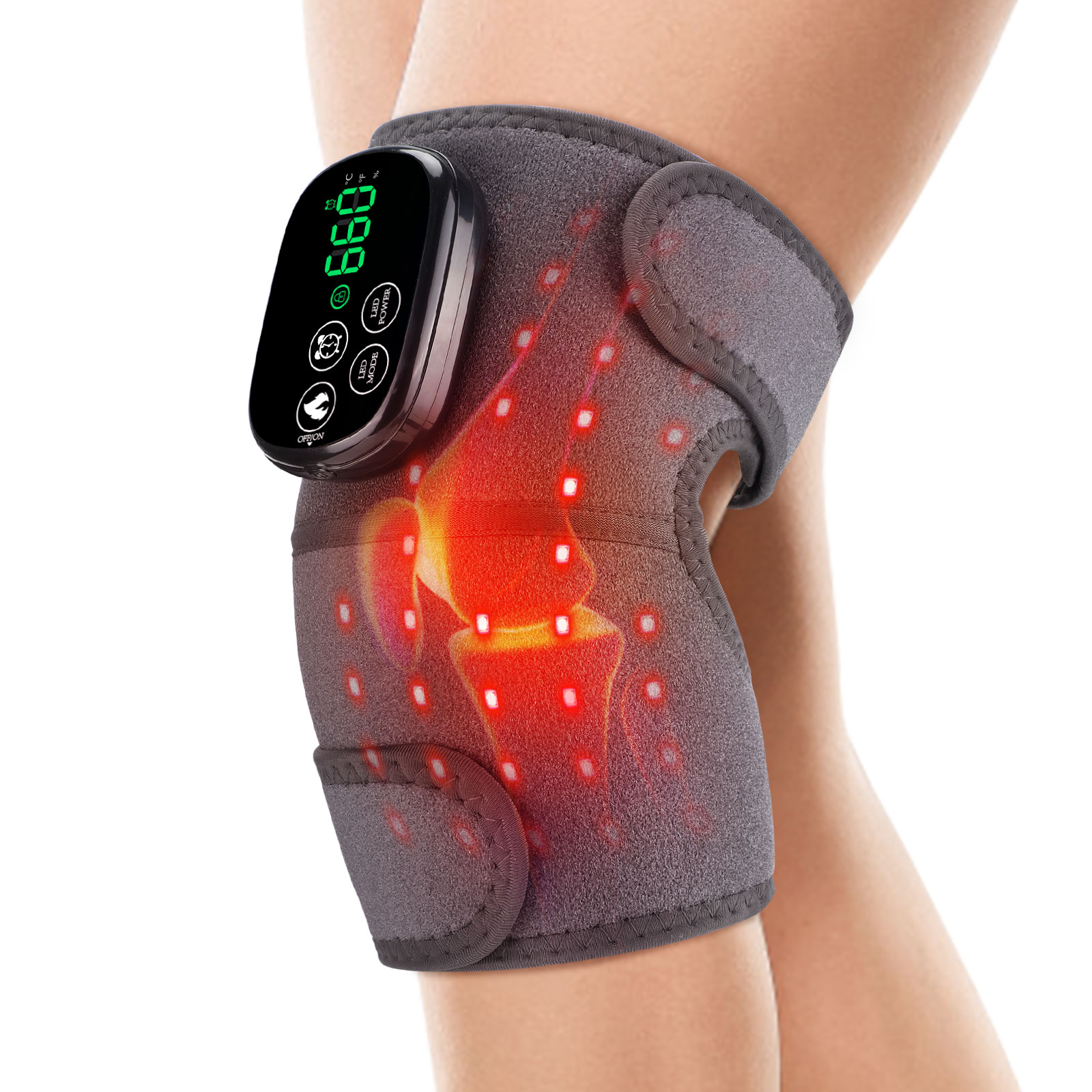 Smart Knee Wrap - ワークアウト用レッドライト膝サポーター - コードレスLEDヒーター内蔵、44個の発熱ビーズ、4段階の温度調節、スマートタイマー、5000mAhバッテリー