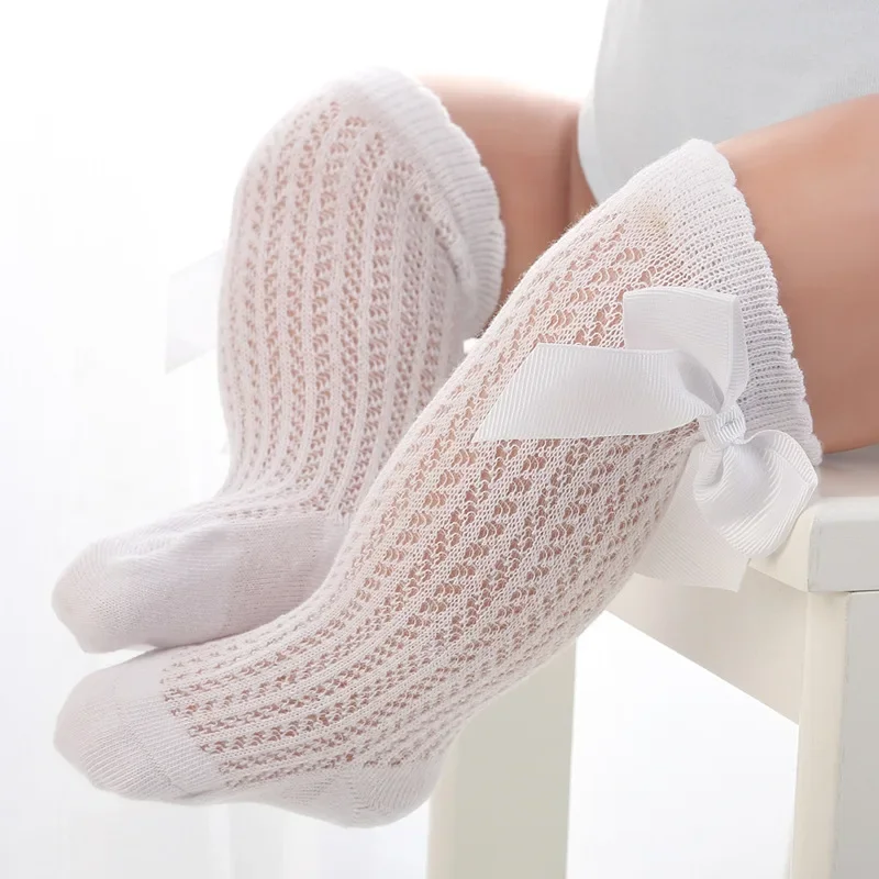 Baby Sock Oximeter - 夏メッシュ女の赤ちゃん靴下かわいい大きな弓ソフト綿弾性白赤新生児ストッキングニーハイロング幼児靴下