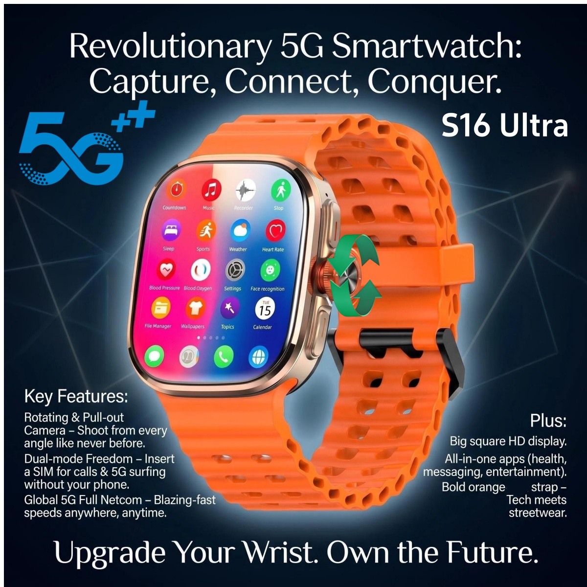 Fall Detection Watch - オリジナルS16ウルトラスマートウォッチ5G LTE Android 15.0スマートウォッチ 新品 指紋認証